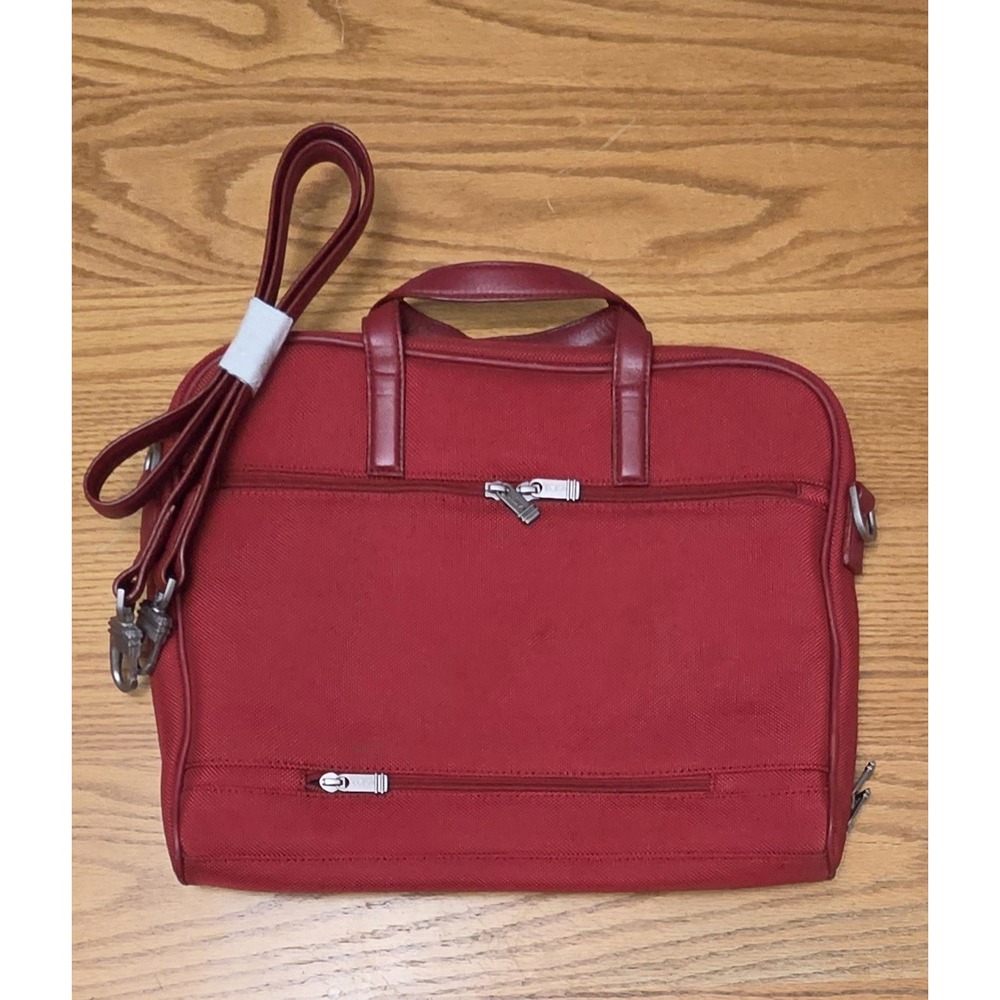 Tumi Tote Shoulder Bag Briefcase Laptop Messenger Red Leather Trim Vintage NWOT